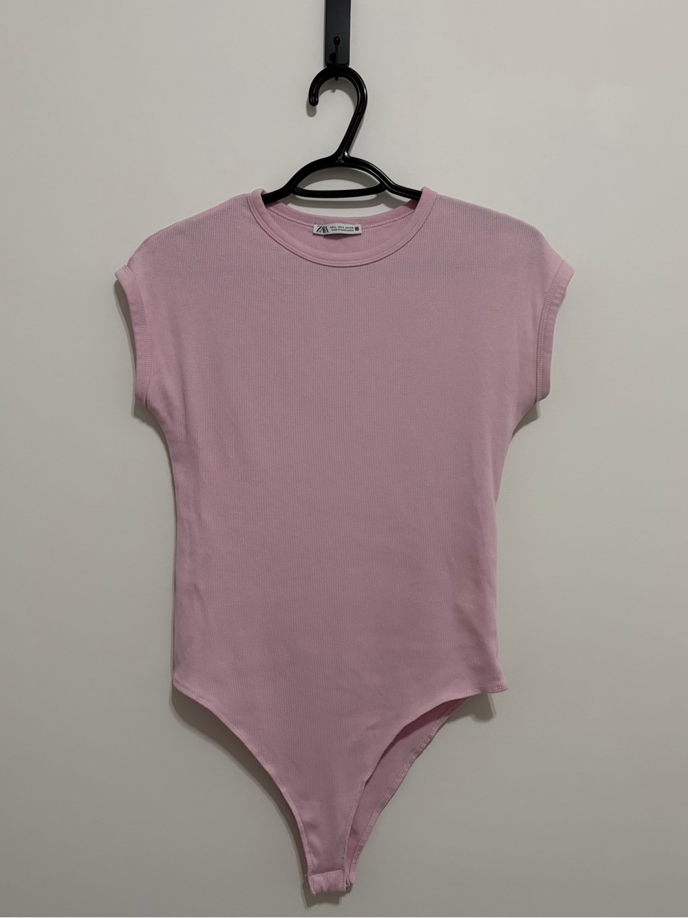 Zara Pale Pink Ribbed Short Sleeve Bodysuit